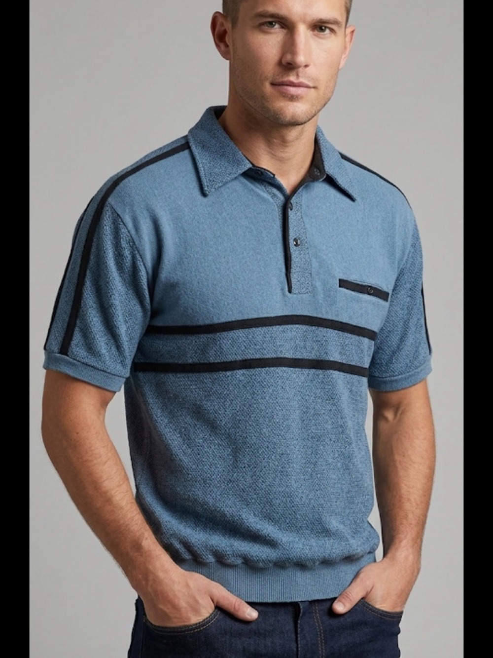Classics by Palmland Blue & Black Striped Polo Vintage Short Sleeve Small
